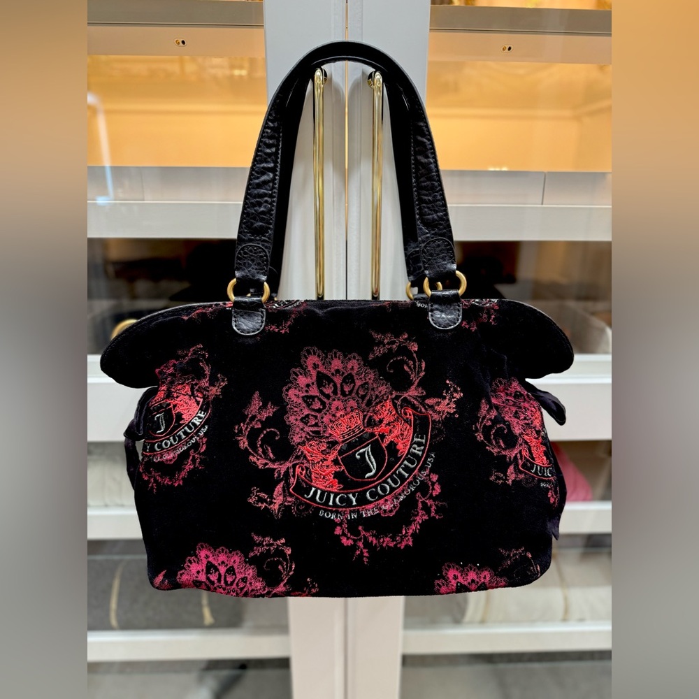 Vtg Y2k Juicy Couture Daydreamer Black/Red Velvet & Leather Purse Side Bows